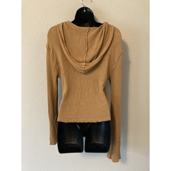 Lovers and Friends Cropped Waffle Hoodie Womens Size Small Distressed - Picture 2 of 8